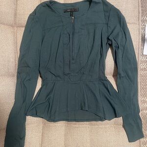 BCBGMaxAzria Black Long-Sleeve Peplum Top with Front Zip